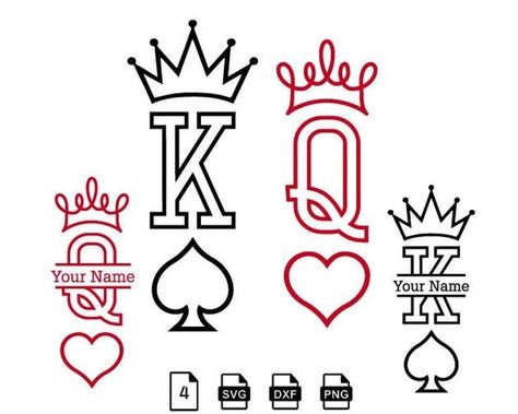 King And Queen Cards, King And Queen Of Hearts, 27 Tattoo, Queen Of Hearts Tattoo, Hearts Tattoo, Crown Tattoo Design, Queen Tattoo, Queen Svg, Tattoo Lettering Fonts