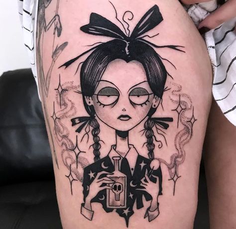 Wednesday Addams Inspired Tattoo, Simple Wednesday Addams Tattoo, Wensday Adams Tattoo Design, Wednesday And Pugsley Tattoo, Wendsday Adams Tattoo Ideas, The Craft Movie Tattoo Ideas, Wednesday Adam’s Tattoo, Wednesday Addams Tattoo Design, Merlina Adams Tattoo