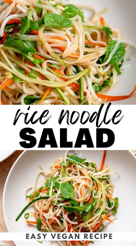 This cold Vietnamese noodle salad features crisp veggies and tangy lime dressing and takes just 15 minutes to make with simple ingredients. Rice Noodle Salad Recipes, Salad Base, Vietnamese Noodle Salad, Noodle Salad Cold, Juice Coconut, Rice Noodle Salad, Vietnamese Rice, Vietnamese Noodles, Julienned Carrots