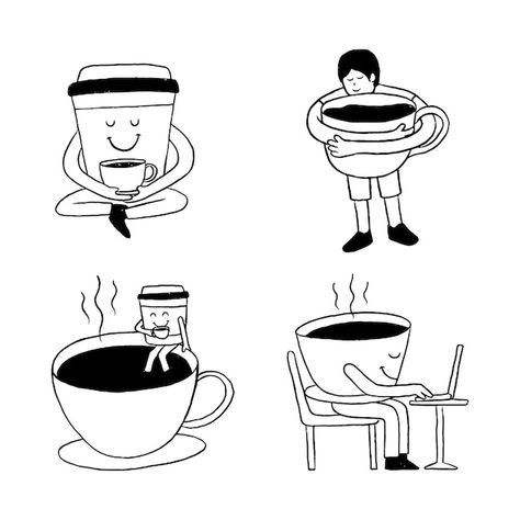 Coffee Character Design, Cafe Doodle, Cafe Graphic Design, Coffee Illustration Art, Coffee Mascot, Coffee Shop Illustration, Coffee Doodles, Coffee Character, Caffe Design