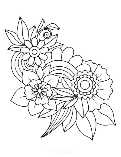 Flower Coloring Pages Leaves and Flowers Flower Coloring Pages For Kids, Printable Flower Coloring Pages, Adult Coloring Designs, Free Adult Coloring Pages, Printable Adult Coloring Pages, Doodle Coloring, Flower Printable, Flower Coloring Pages, Kids Coloring