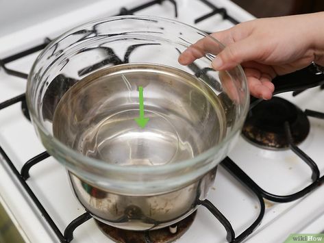 3 Ways to Make a Double Boiler (Bain Marie) - wikiHow Double Boiler Diy, Paraffin Wax Candles, Dish Warmer, Keep Food Warm, Double Boiler, Silicone Baking Mat, Baking Mat, Household Hacks, Melting Chocolate