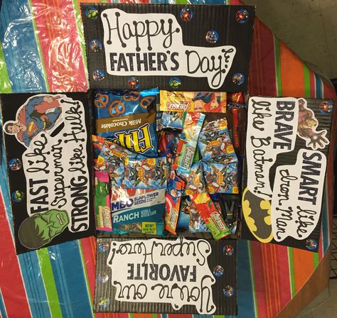 Super hero Father's Day care package Football Care Package, Navy Care Package, Finals Week Care Package, Deployment Kids, Army Deployment, Easter Care Package, Deployment Packages, Get Well Baskets, Deployment Ideas