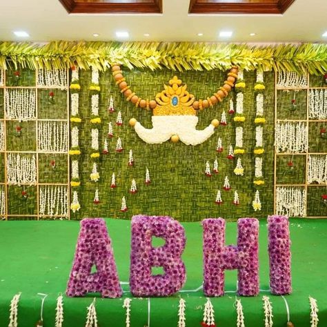 Haldi Interior Decoration, Pellikoduku Backdrop, Dhoti Ceremony Decorations, Dhoti Function Decoration, Pellikoduku Decorations, Panchalu Function, Thulasi Plant Decoration, Thulasi Plant, Dhoti Function