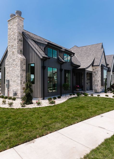 Engilsh Tudor Exterior | Portfolio | RemedyDesignFirm Modern Tudor House Exterior, Rustic Exterior House Colors, Tudor Exterior, Tudor House Exterior, Springville Utah, Modern Tudor, Mountain Home Exterior, Utah Style, Stone Exterior Houses