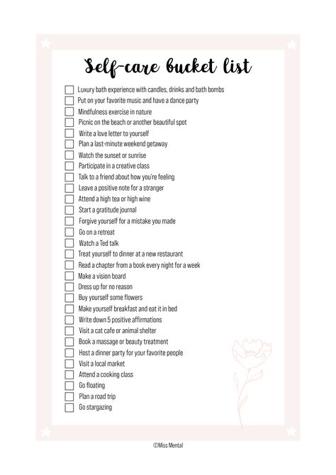 Free printable self-care bucket list with unique ideas to try atleast once in your life. Self-care is great for your mind and body. It helps you relax and grow. Self-care improves your mental health and overall wellness. With these unique self-care ideas you can try out new things and figure out what you like. Use the filled self-care tracker or make your own with the free template. #free #printable #selfcare #bucketlist Bucket List For Self Improvement, Health Bucket List, Selfcare Bucket List, Personal Growth Bucket List, Self Care Bucket List Ideas, Unique Self Care Ideas, Self Love Bucket List, Self Care Template Free Printable, Mental Health Planner Free Printable