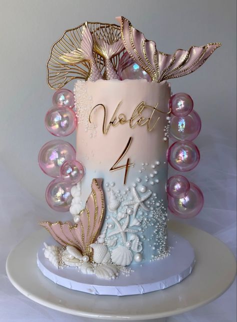 Ocean Cakes, Birthday Cake Decorating Ideas, Mermaid Birthday Party Decorations, Mermaid Theme Birthday Party, Mermaid Birthday Cakes, Girly Cakes, 4th Birthday Cakes, Sea Cakes, Elegant Birthday Cakes