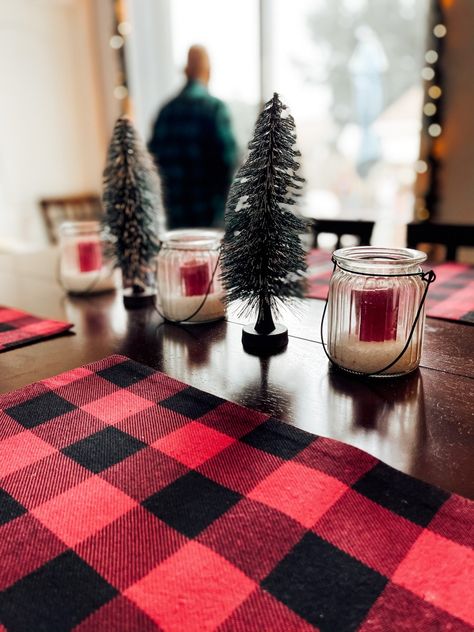 Flannel & Frost Holiday Party Flannel Decorations Party, Flannel And Favorites Party, Flannel Party Ideas, Flannel And Frost Holiday Party, Simple Table Centerpieces, Flannel Party, Delicious Christmas Desserts, Holiday Table Decor, Lumberjack Party