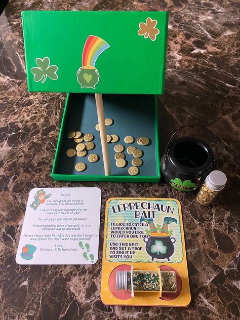 Gift From Leprechaun, St Patrick’s Day Leprechaun Mischief, Leprechaun Bait, Leprechaun Names, Leprechaun Gift, Tradition Ideas, Leprechaun Gold, Holiday Party Kids, Leprechaun Trap