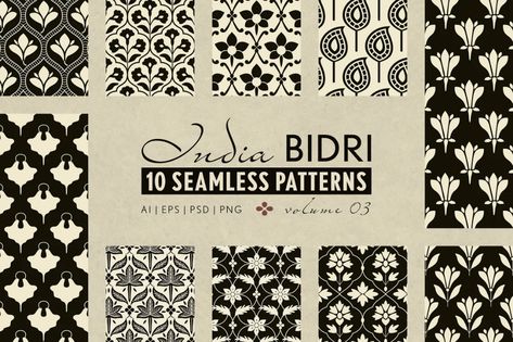 India Bidri 03: Digital Papers Seamless Patterns Antique - Etsy Bulgaria Bidri Work, Bidri Craft, Bidri Art, Jaali Pattern, Textile Book, Illustrator Pattern, Designs Background, Bookmark Designs, Bird Stencil