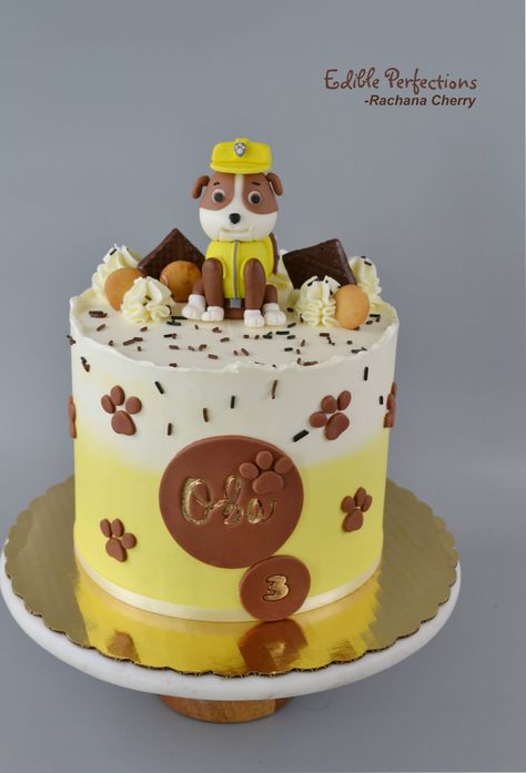 Paw Patrol Cake - Edible Perfections Rubble Cake Paw Patrol, Rubble Birthday Cake, Rubble Paw Patrol Cake, Paw Cake, Construction Birthday Cake, Rubble Paw Patrol, Paw Patrol Cake, Naming Ceremony, Construction Birthday