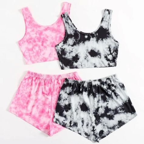 Cute 2 Piece Pajamas, Best Friend Matching Clothes, Shin Outfits, Shein Sets, Bff Clothes, Black Pink Outfit, Cute Outfits With Shorts, Curvy Casual Outfits, Cute Pajama Sets