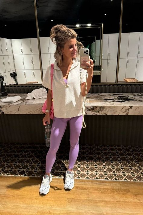 I need outfits that I can work out in and also double as a casual outfit for running errands, grabbing coffee, doing school pick up etc! I LIVE in these high waisted leggings, I have them in multiple colors. For cooler evenings I throw on my white half zip! If you want more fitness fashion inspo, tap to shop this outfit, and explore my style on LTK! Need Outfits, Getting Fit, Purple Leggings, Workout Outfit, Women's Fitness, High Waisted Leggings, Work Out, Casual Outfit, Half Zip