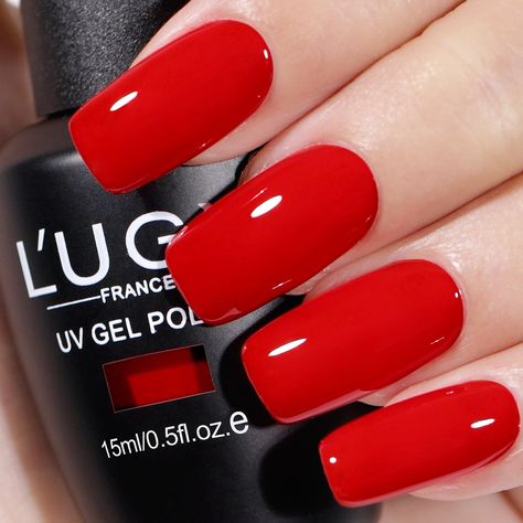 PRICES MAY VARY. Gorgeous Colour: L'UGX 15ml White gel nail polish, fashionable color and Elegant shades in trendy, perfect for all seasons and daily routine life! all while expressing your unique personality. Color Number is: LGS-703 Long-Lasting Shine: This gel polish colors requires curing under an LED/UV lamp About 60s. With the correct application steps, it lasts up to about 30 days and maintains dazzling shine. Healthy & Safe Formula: This nail gel polish is made with 11 toxin-free ingredi Red Colour Nail Polish, Hot Pink And Red Nails, Red Elegant Nails, Candy Apple Red Nails, Brazil Nails, Red Nails Long, Manicure Pedicure At Home, Red Nail Polish Colors, Colors For Nails