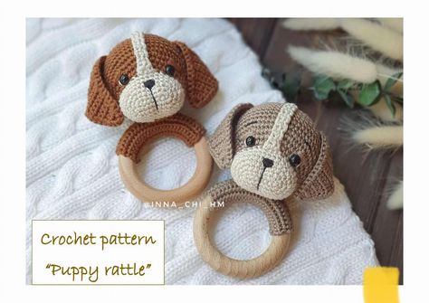 Crochet pattern “Puppy rattle” Giraffe Haken, Crochet Nursery Decor, Crochet Rattle, Amigurumi Minta, Crochet Nursery, Handmade Baby Shower Gift, Giraffe Crochet, Crochet Wall Hangings, Crochet Ornaments