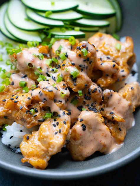 Best Bang Bang Chicken Bites - Hungry Lankan Bang Bang Chicken Bake, Bang Bang Chicken Bowl, Bang Bang Sauce Recipe, Chicken Bites Recipe, Air Fry Chicken Wings, Chicken Bites Recipes, Asian Fusion Recipes, Bang Bang Chicken, Chicken Recipes Boneless