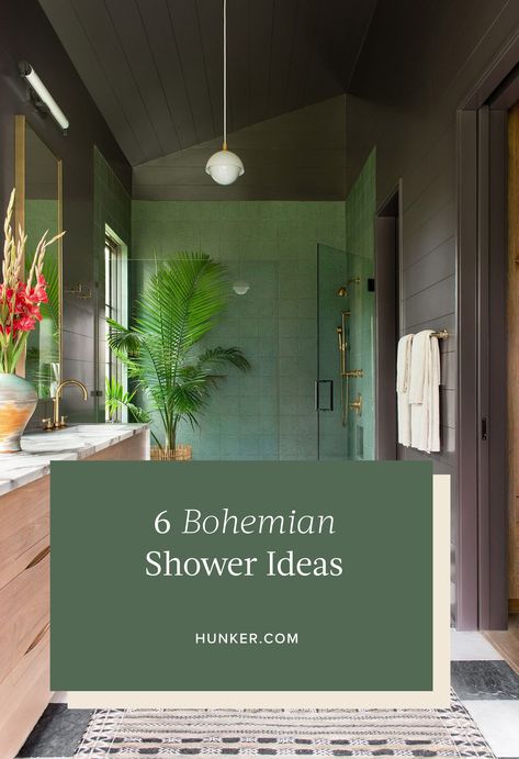 Boho Bathroom Shower Tile, Boho Shower Ideas Bathroom, Bohemian Shower Ideas, Boho Shower Tile, Small Bohemian Bathroom Ideas, Bohemian Restroom, Boho Ocean Bathroom, Bathroom Inspiration Bohemian, Coastal Bathrooms Ideas