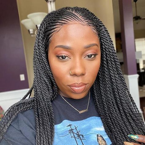 Braids Side, Half Cornrows, Wig Braids, Braided Twist, Senegalese Twist Hairstyles, Cabello Afro Natural, African Hair Braiding Styles, Braided Cornrow Hairstyles, Braids Hairstyles Pictures