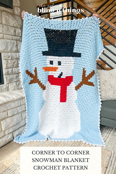 You will enjoy crocheting this fun corner to corner snowman blanket. It is a free crochet blanket pattern more like a grapghan that has both the written, line by line instructions and a pixel chart. Corner To Corner Graphgan Free Pattern, C2c Snowman Blanket, Free C2c Crochet Blanket Pattern, Crochet Snowman Blanket, Crochet Snowman Blanket Free Pattern, Christmas C2c Crochet Blanket Pattern, Crochet Xmas Blanket, Crochet Santa Blanket Free Pattern, Christmas Knitted Blanket