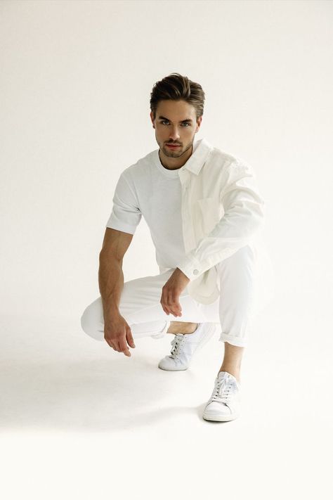 white look with Simon F. captured by mohammadgharavi #outfit #white #whitelook #male #malemodel #shooting #whitepants #sneaker #whitesneaker #whiteshirt #coollook #shorthair #manigoo Aesthetic Azul, White Look, Bride Of Christ, All White Outfit, Outfit White, Christmas 2023, Men Looks, White Outfits, White Pants