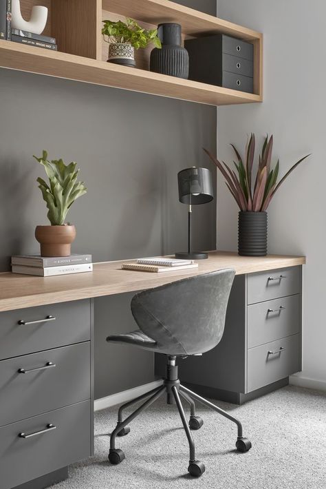 Explore 21 Trendsetting Desks with Drawers for 2024 - Innovate Your Space - placeideal.com Study Room Decor Dark, Office Room Ideas Home For Men, Light Grey Office, Office Cupboard Design, Home Study Ideas, Office Colours, Warm Apartment Aesthetic, Warm Apartment, Rug Trends