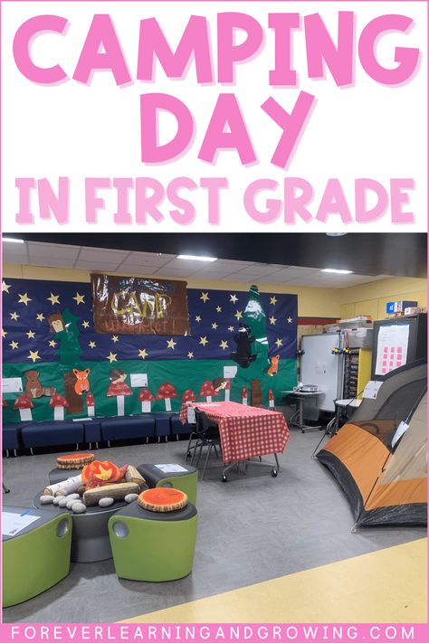 Check out this blog post to find out about how we do Camping Day in first grade each year! Get ideas for math, reading, science, and writing activities you can do as well as how to implement this theme! Camping Classroom, Teen Numbers, Classroom Transformation, Theme Days, Reading Response, First Grade Classroom, Place Values, Math Problems, Mini Lessons