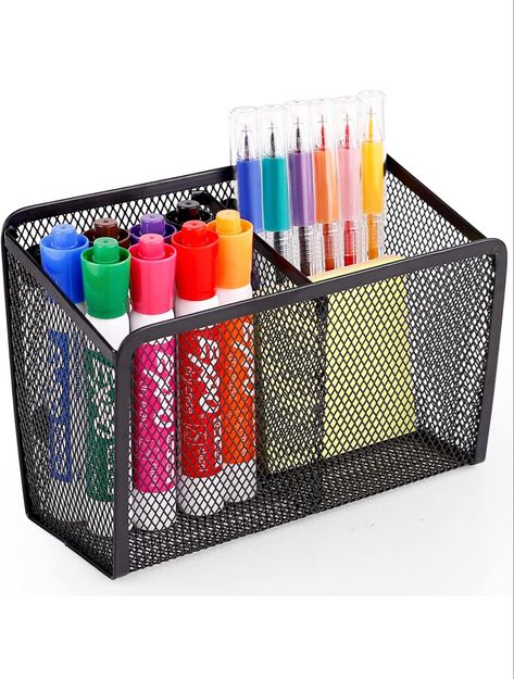 Magnetic Pencil Holder - Extra Strong Magnets Mesh Marker Holder Perfect for Whiteboard, Refrigerator and Locker Accessories (2 Baskets, 1 Pack Black) Locker Organization, Marker Holder, Expo Marker, Locker Accessories, Whiteboard Eraser, Black Basket, Stainless Steel Mesh, Tidy Up, Pencil Holder