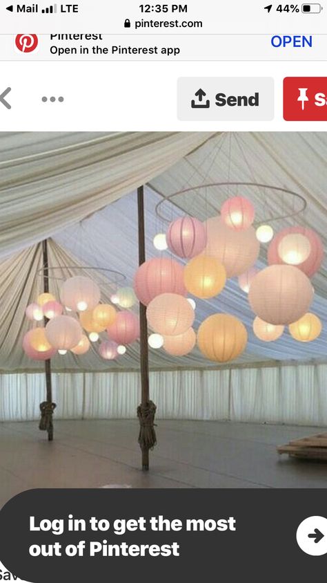 Paper Lantern Hanging Ideas, Wedding Tent Decorations Ceiling Decor Paper Lanterns, Hallway Wedding Decorations, Roof Decoration Ideas For Party, Paper Lantern Chandelier Diy, Garage Wedding Reception Decor, Paper Lantern Chandelier, Starry Ceiling, Prom Planning