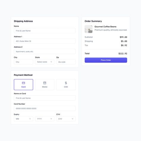 Shipping & Checkout 🚚 #uidesign #uxdesign #uiux #design #userinterface #figma Checkout Web Design, Checkout Ui, Admin Ui, Application Ui Design, Real Estate Website Design, Website Design Inspiration Layout, Layout Web, Ui Ux App, Uiux Design