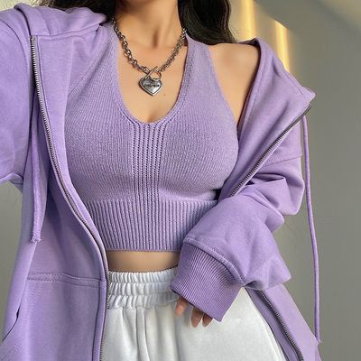 204da255aea2cd4a75ace6018fad6b4ddesc48838514ri Mode Shoes, Purple Fits, Purple Outfits, Korean Girl Fashion, Boyfriend Style, Style Sweater, Purple Fashion, Spring Outfits Casual, Zipper Hoodie