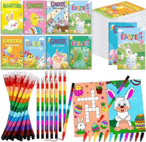 Amazon.com: Fulmoon 144 Pcs Easter Coloring Books with Stacking Crayons for Kids Party Favors Basket Filler Easter Holiday Activity Books Easter Egg Basket Stuffer Party Supply for Kids School Classroom Activity : Toys & Games Easter Read Alouds, Easter Holiday Activities, Easter Books For Kids, Easter Colour By Number Free Printable, Easter Story Book Printable, Kids Party Favors, Easter Coloring Book, Easter Egg Basket, Easter Coloring