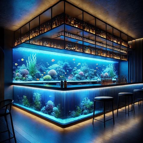 Enhance your bar's ambiance with stunning aquarium decor. Discover creative ideas for incorporating vibrant fish tanks that add a touch of tranquility and visual appeal, turning your bar into a captivating underwater oasis 🐟🐠🐡 #sipthestyle #AquariumBarDecor #UnderwaterVibes #BarDesignInspiration #AquaticAmbiance #CreativeBarDesign #bartheme Aquarium Bar, Bar Decor Ideas, Aquarium Decor, Fish Tanks, Dream House Decor, Unique Spaces, Bar Design, Fish Tank, Bar Decor