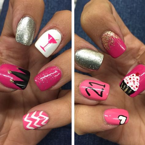 30th Birthday Nails, 21 Nails, 21st Birthday Nails, My 21st Birthday, Nails Birthday, Birthday Nail Designs, Birthday Nail, Polish Design, Art Designs Ideas