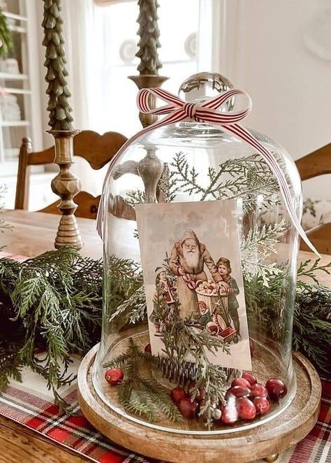 Christmas Cloche, Christmas Decor Diy Cheap, Cloche Decor, Wednesday Friends, French Country Christmas, Miss Mustard Seed, Vintage Holiday Decor, Cottage Christmas, Easy Christmas Decorations