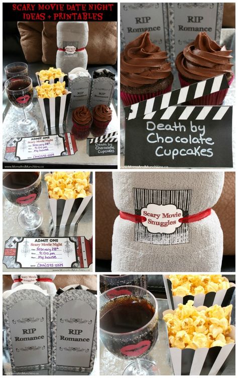 Scary Movie Date Night Ideas plus printables. Great for your next date night or make a few modifications for a tween slumber party. Scary Movie Date, Scary Movie Night, Horror Movie Night, Halloween Date, Halloween Movie Night, Movie Date, Creative Dates, Movie Night Party, Date Night Ideas