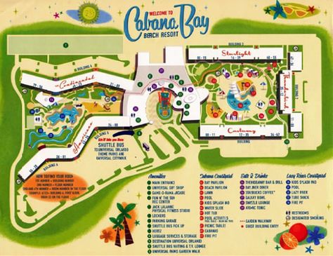 Universal Cabana Bay Map Orlando Map, Universal Studios Orlando Trip, Cabana Bay Beach Resort, Cabana Bay, Universal Studios Outfit, Universal Trip, Orlando Trip, Universal Vacation, Volcano Bay