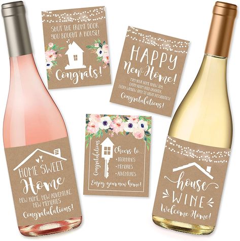 New Homeowner Stickers or Wine Label Gift Set Ideas, Congrats Home Sweet Home Party, Unique Real Estate Gifts From Agent For Client Congratulations Home Sweet Home Party, Gift Set Ideas, Wine Bottle Stickers, Real Estate Agent Gift, Real Estate Closing Gifts, Real Estate Gifts, Happy New Home, Set Ideas, Wine Bottle Labels