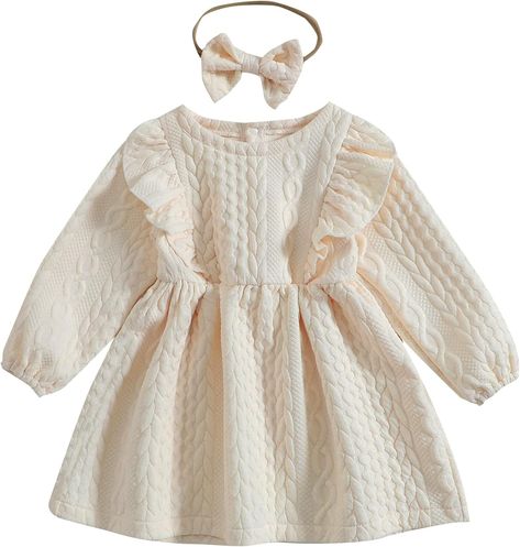 Amazon.com: Baby Girl Knit Dress Long Sleeves Sweater Dress Toddler Fall Winter Outfits with Bowtie: Clothing, Shoes & Jewelry Girls Knitted Dress, Girls Winter Dresses, Sleeves Sweater, Toddler Winter, Toddler Fall, Dress Long Sleeves, Long Sleeve Knit Dress, Long Sleeve Sweater Dress