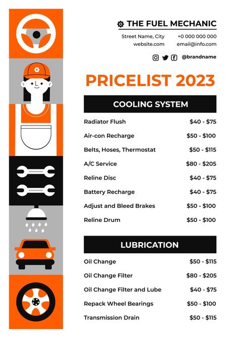 Mechanic Price List, Auto Repair Shop Marketing, Auto Mechanic Shop, Work Garage, Price List Design, Mobile Mechanic, Mechanic Shop, Startup Business Plan, Price List Template