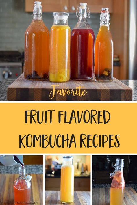 Favorite fruit flavored kombucha recipes - Learn how to do a secondary fermentation to add flavor and make fizzy kombucha - using fresh fruit, frozen/thawed fruit or dried fruit. These are my tried and true recipes including mango, blueberry, cherry, strawberry and cranberry. | #kombucha #fermented via @MindfulMomma Kombucha Flavors Recipes, Benefits Of Kombucha, Kombucha Brewing, Kombucha Recipes, Fermented Food Recipes, Kombucha Flavors, Kombucha Scoby, Fermented Drinks, How To Brew Kombucha