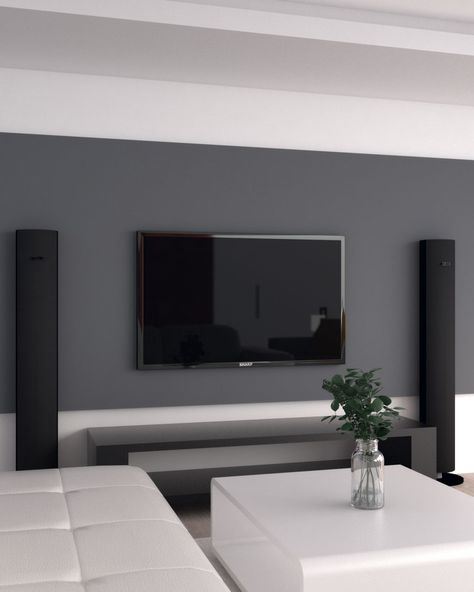 Tv Wall Colour Ideas, Wall Painting Tv Room, Wall Painting Ideas Behind Tv, Grey Paint In Living Room, Tv Wallpaper Ideas Living Room, Grey Tv Wall Living Room, Wallpaper Behind Tv Living Room, Living Room Designs Accent Walls, Tv Wall Color Ideas Living Room