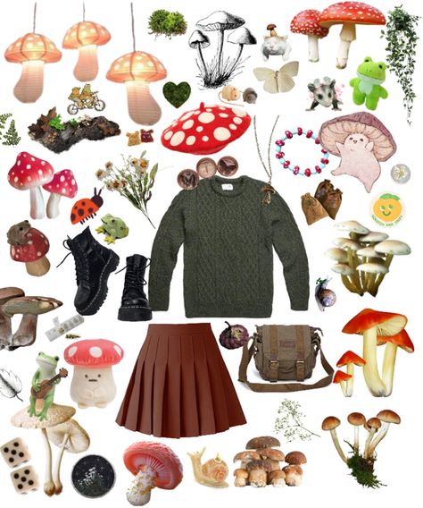 Mushroom hunting at the conservation area Outfit | ShopLook Area Outfit, Mushroom Outfit, Mushroom Core, Doc Marten Boots, Cottagecore Grunge, Core Outfits, Doc Marten Boot, Clothes Board, Earthy Aesthetic