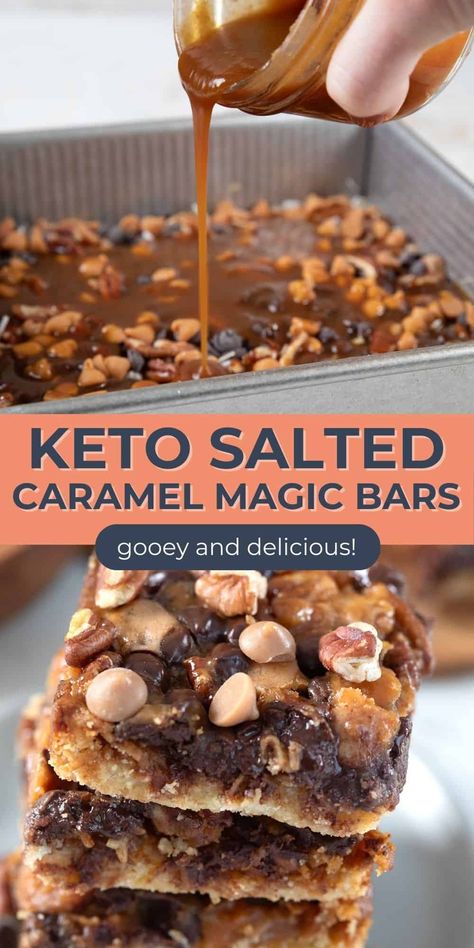 Take your low carb magic cookie bars to new heights with some keto-friendly butterscotch chip. Then top it all off with gooey sugar-free caramel sauce. Heavenly! Keto Salted Caramel, Butterscotch Chip, Caramel Butter, Keto Quiche, Keto Bars, Magic Bars, Desserts Keto, Breakfast Low Carb, Postre Keto