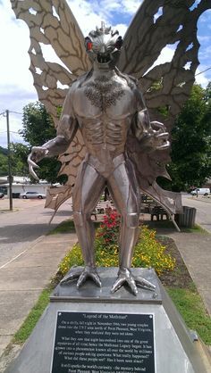 Mothman statue, Point Pleasant, WV Mothman Statue, Cryptozoology Museum, Point Pleasant West Virginia, The Mothman, Meaningful Things, Point Pleasant, Museum Store, West Virginia, Garden Sculpture