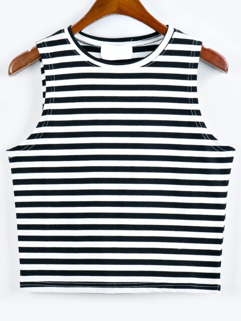 Shop Black White Striped Crop Tank Top online. SheIn offers Black White Striped Crop Tank Top & more to fit your fashionable needs. White And Black Crop Top, Black And White Striped Crop Top, Striped Tank Top Outfit, Black And White Crop Top, Tank Top Outfit, Korean Fashion Kpop, Striped Vests, Tank Top Outfits, Designer Jumpsuits