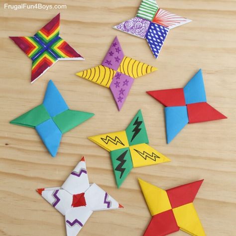 How to Fold Paper Ninja Stars - Frugal Fun For Boys and Girls Paper Ninja Stars, Ninja Stars, Ninja Star, Folding Origami, Cool Paper Crafts, Crafts For Boys, Origami Art, Kids Entertainment, Origami Paper