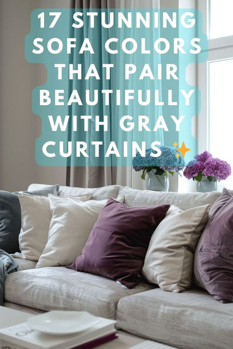 Loving Your Gray Curtains But Stumped On Choosing The Right Sofa Color? 🤩 I've Uncovered 17 Gorgeous, Versatile Shades That'll Seamlessly Blend With That Neutral Backdrop! From Cozy Beiges to Moody Blues, Discover Your New Living Room Anchor Piece 👀 #livingroomdecor #grayinteriors #sofadecor #designtips Curtain With Grey Sofa, Curtains With Grey Sofa, Gray Curtains, Gray Interiors, Neutral Curtains, Neutral Backdrop, Curtains Ideas, Plain Jane, Beige Sofa