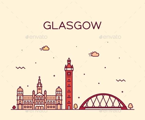 Scotland Drawing, Glasgow Skyline, Skyline Drawing, Bubble Drawing, Scotland Map, Vector Line, Picture Inspiration, Diy Crafts Hacks, Crafts Hacks