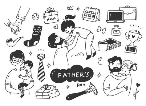 Fathers day cute doodle set | Premium Vector #Freepik #vector #love Fathers Day Doodle Art, Father Doodle, Fathers Day Doodles, Father Day Illustration, Fathers Day Illustration, Father's Day Lines, Father's Day Drawings, Father's Day Drawing, Mom Doodle