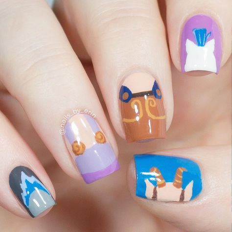 Nails inspired by the 1997 Disney classic, Hercules! :) Each nail is inspired by Hades, Megara, Hercules, Pegasus, and Phil Hercules Nails, Hades Megara, Hercules Pegasus, Disney Hades, Disney Manicure, Megara Disney, Disney Nail Art, Megara Hercules, Nails Disney